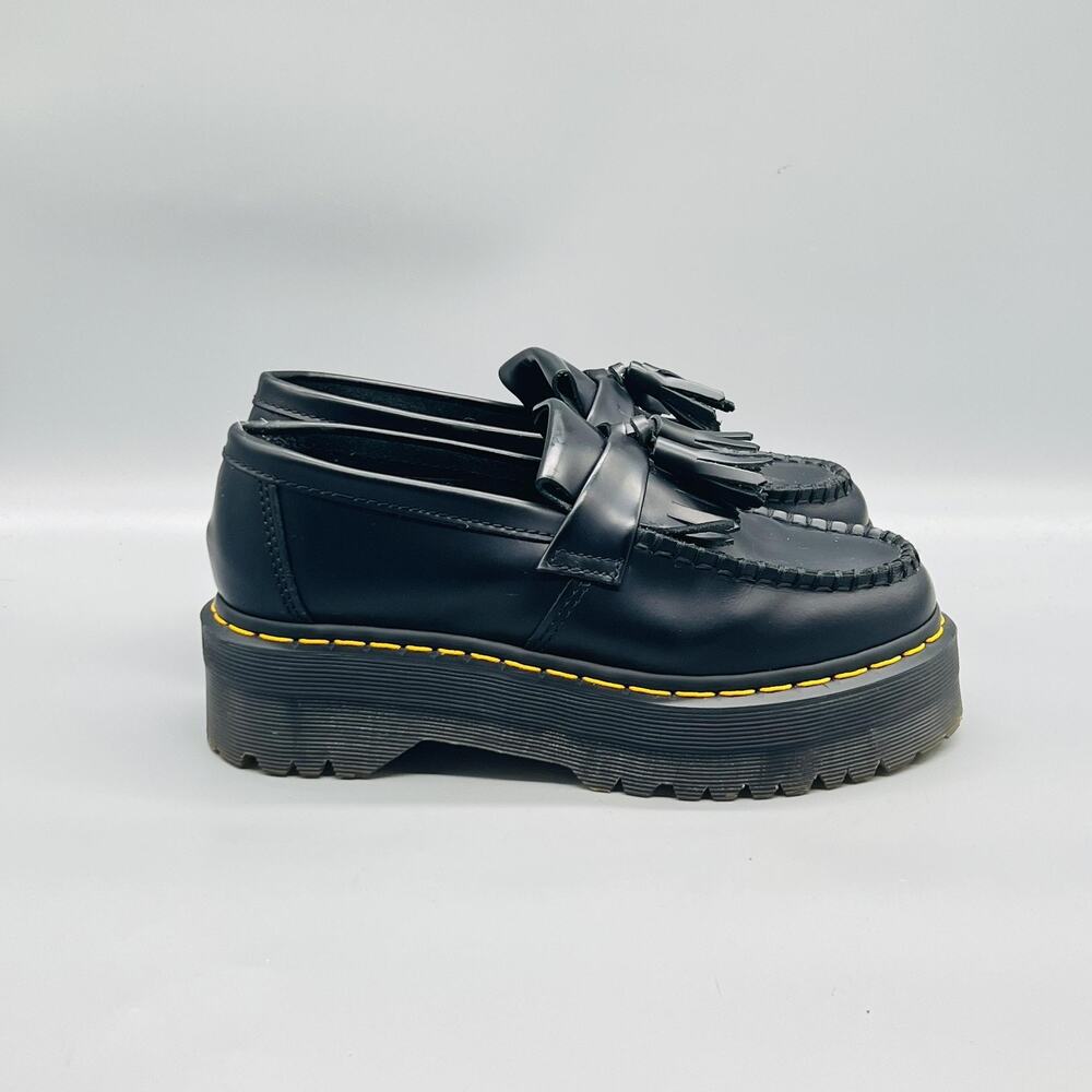 Dr Martens Shoes Women 7 Black Leather Adrian Quad Kiltie Tassel Platform Loafer